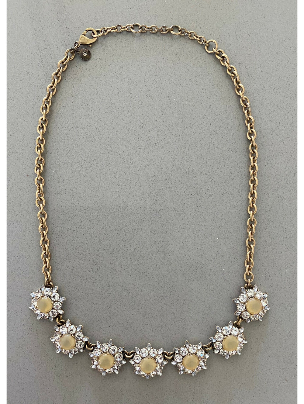Womens J CREW DAISY FLOWER NECKLACE Clasp RHINESTONES CRYSTALS Clear Yellow
